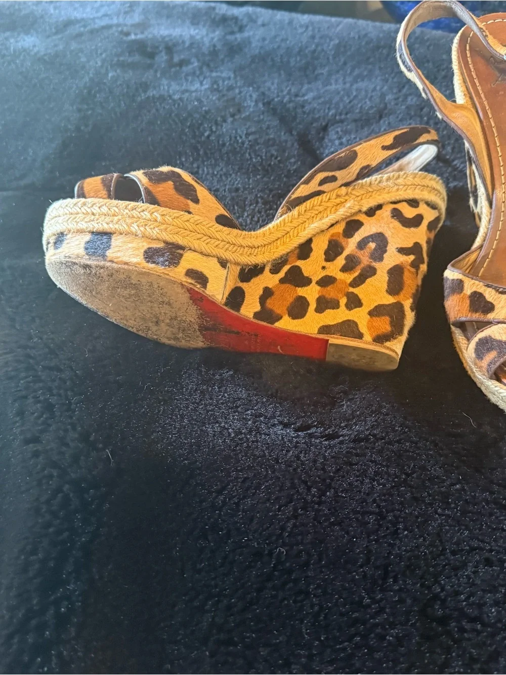 Christian Louboutin Leopard Calf Hair Espadrille Wedge Sandals - Brown/Black